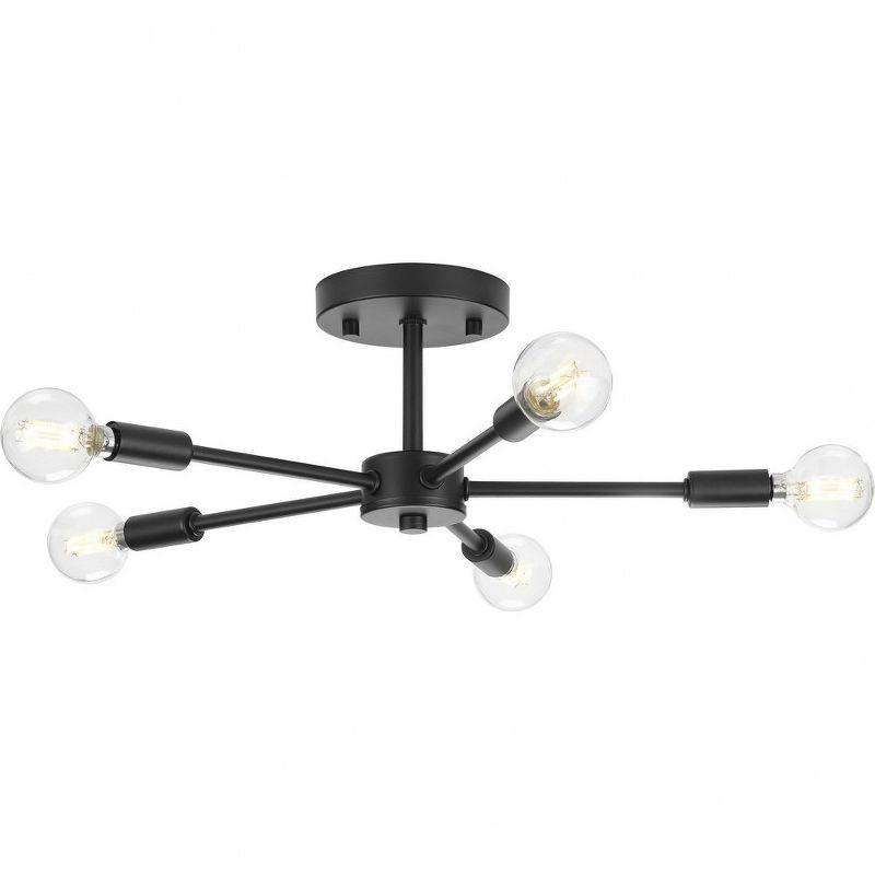 Matte Black 5-Light Semi-Flush Mount with Glass Bulbs