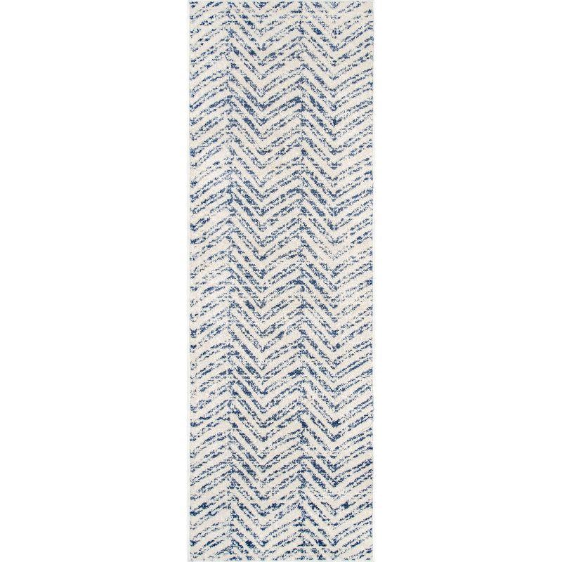 Blue Geometric Herringbone Reversible Runner Rug, 2' 8" x 8'