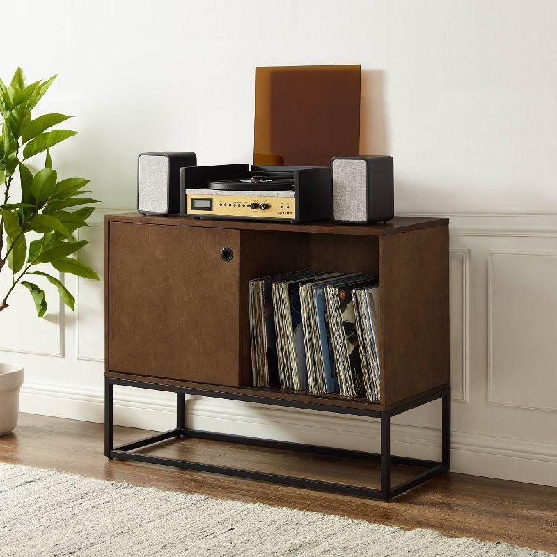 Byron Media Console Brown/Black - Crosley: Sliding Door, Adjustable Shelf, Cable Management