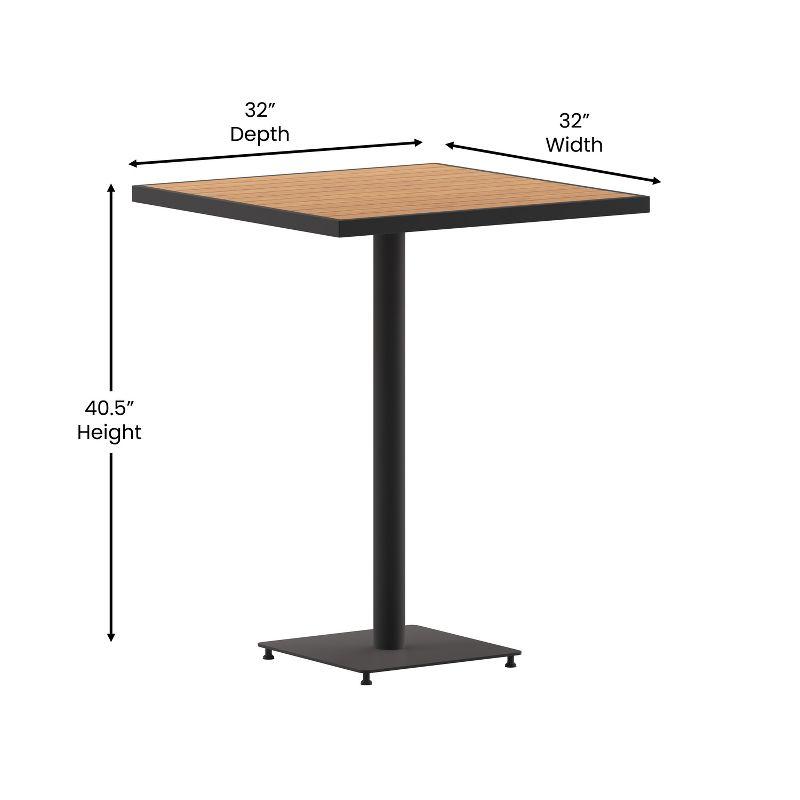 Emma and Oliver Outdoor Bar Height Table with Faux Teak Poly Slats