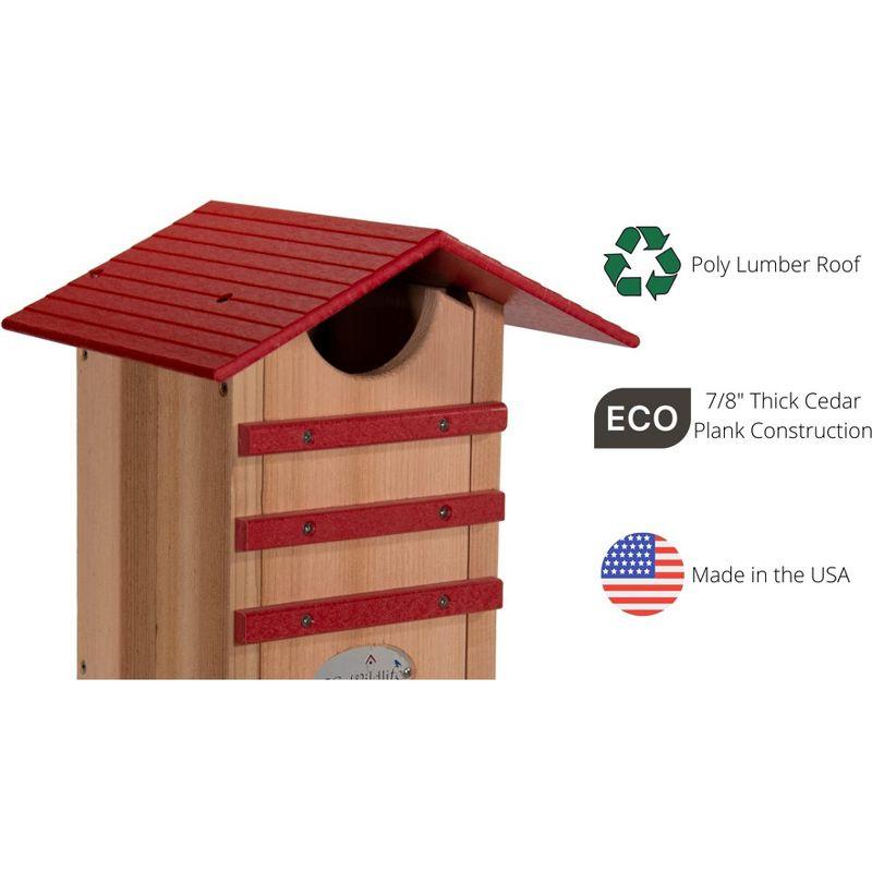 JCS Wildlife Screech Owl or Saw-Whet Owl House Cedar Nesting Box with Poly Lumber Roof - Screech Owl Nest Box - Made in the USA (Cardinal Red)