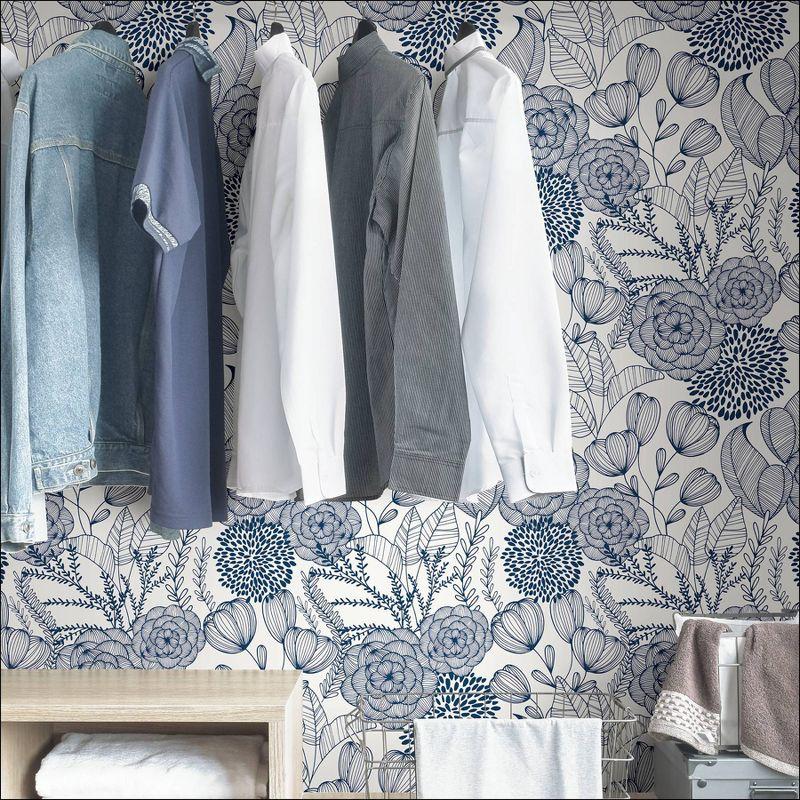 NuWallpaper Secret Garden Peel and Stick Wallpaper Navy: Removable Vinyl, Self-Adhesive, Smooth Finish, 28.2 Sq Ft Coverage