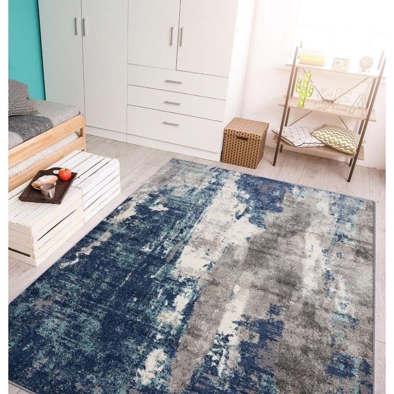 Abstract Splash Blue and Gray 2' x 7' Synthetic Runner Rug