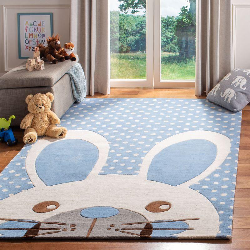 Blue and Ivory Hand-Tufted Wool Kids Bunny Rug