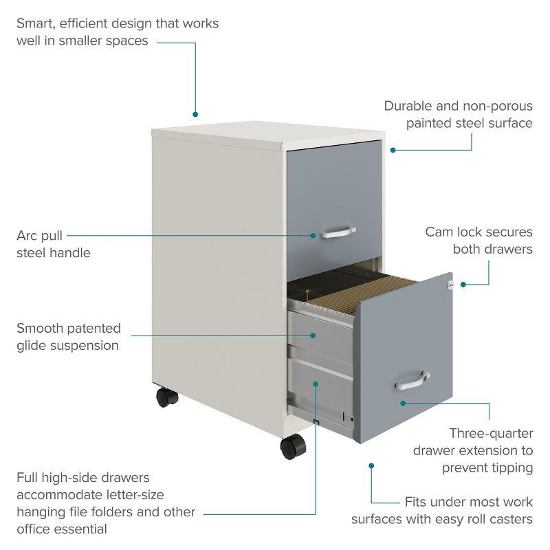 Pearl White and Platinum 18" Steel Mobile Filing Cabinet