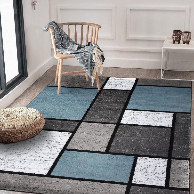 World Rug Gallery Contemporary Modern Boxed Color Block Blue Gray 6'6"x9' Area Rug
