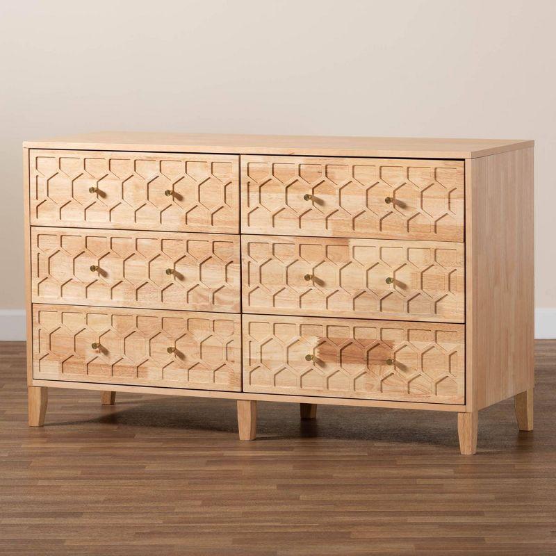 Baxton Studio Hosea Carved Honeycomb 6 Drawer Dresser Natural