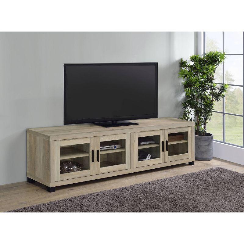 Light Brown 4-Door TV Stand with Glass Cabinets