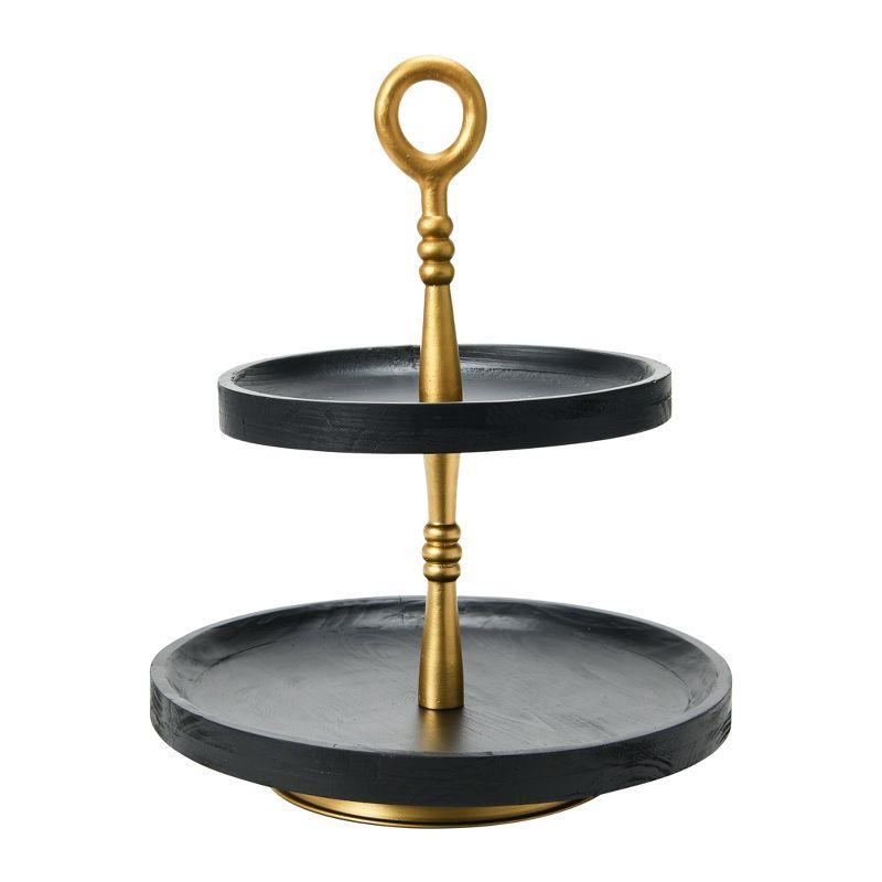Wood 2-Tier Decorative Tray, Black/Gold