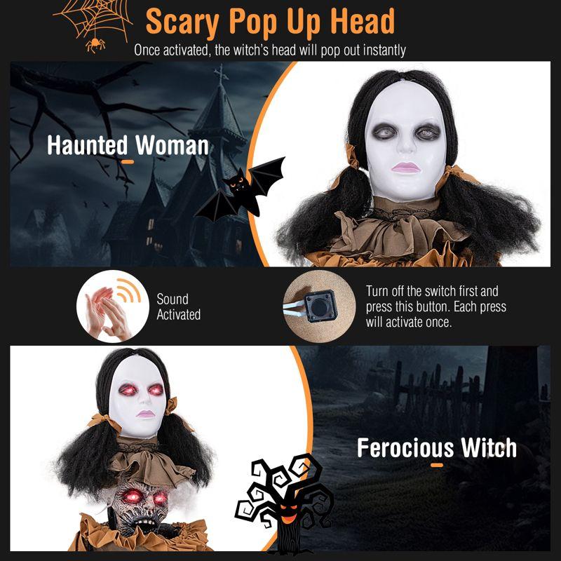 Tangkula 5.8 FT Halloween Animated Haunted Woman with Pop Up Head Animatronic Scary Witch w/ Sound Activated Design & Control Button Decoration