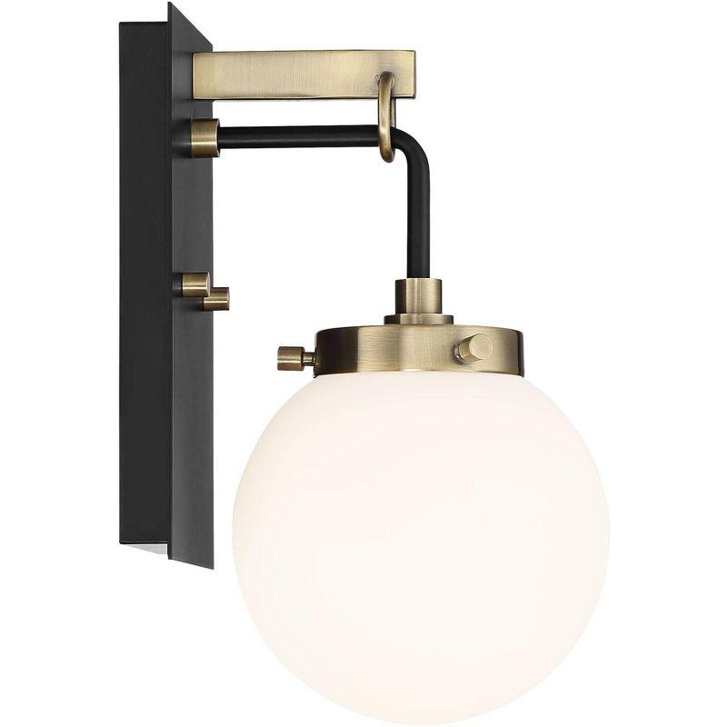 Possini Euro Design Olean Modern Wall Light Sconce Black Brass Hardwire 6" Fixture Frosted Glass Globe Shade for Bedroom Bathroom Vanity Reading House