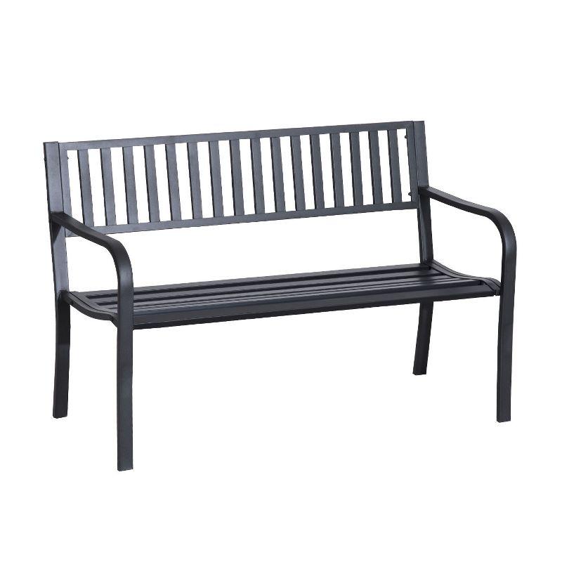 Outsunny 50" Garden Park Bench, Slatted Steel Outdoor Decorative Loveseat for Patio Lawn