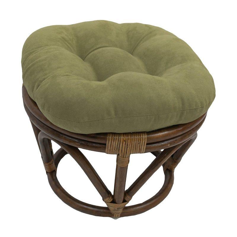 International Caravan Rattan Ottoman with Micro Suede Cushion Sage: Round, No Assembly, 200lb Capacity