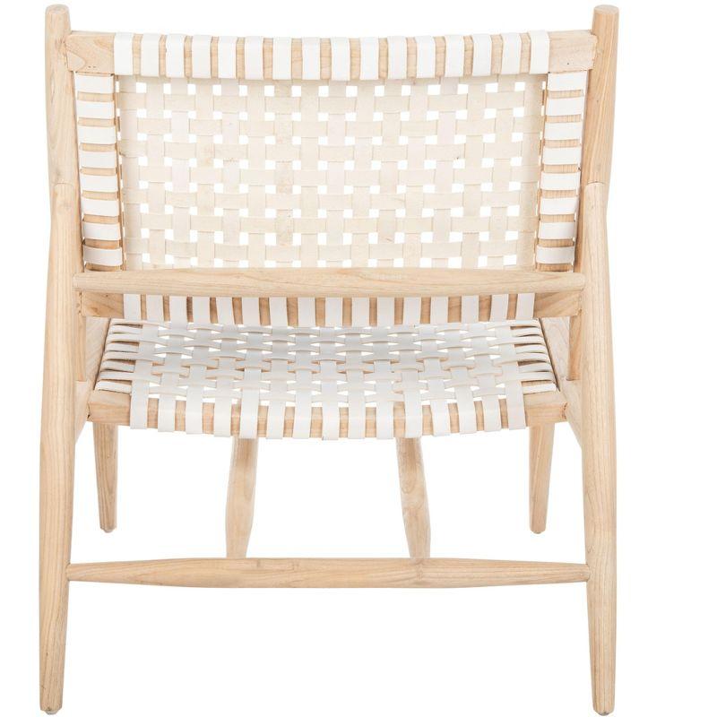 Transitional Beige and White Leather Woven 26'' Accent Chair