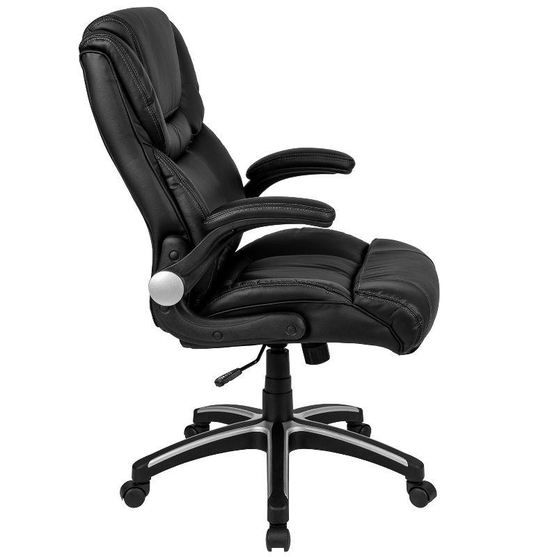 Flash Furniture Hansel High Back Black LeatherSoft Executive Swivel Office Chair with Double Layered Headrest and Open Arms