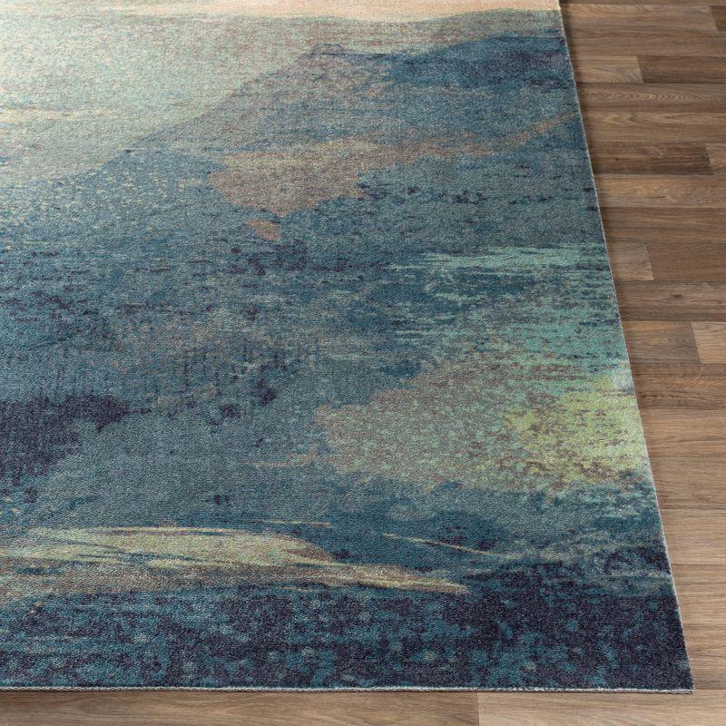 Aqua Blue Ethereal Landscape Low Pile 2'x3' Polyester Rug