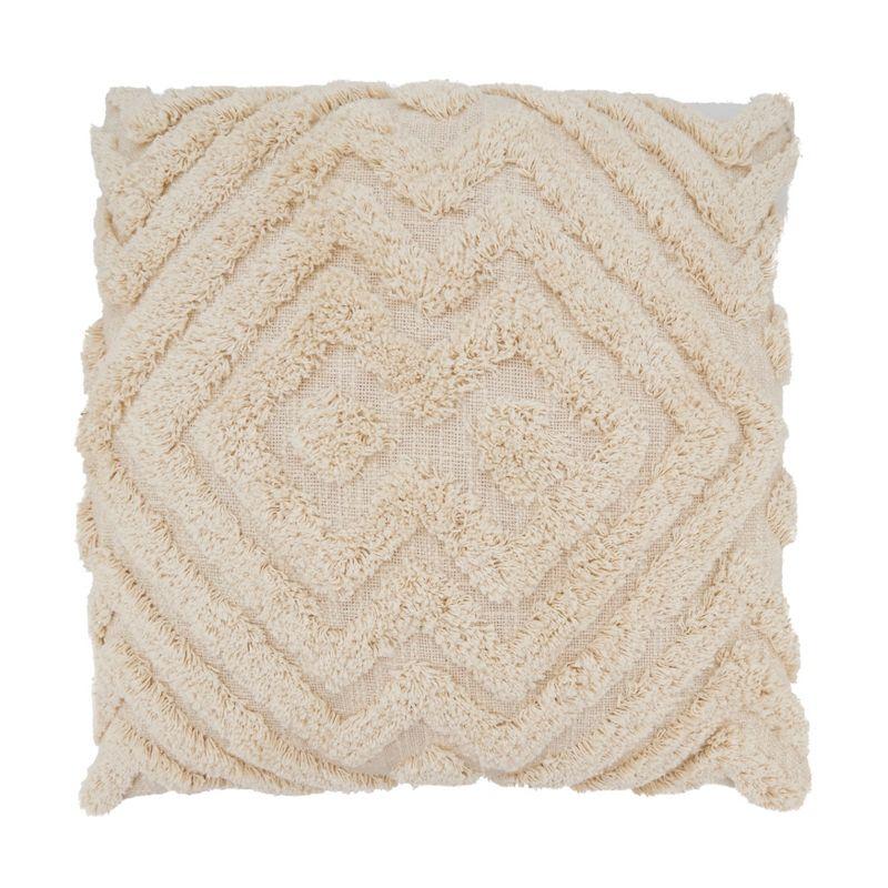 Beige Chevron Tufted Cotton Throw Pillow, 20"x20"