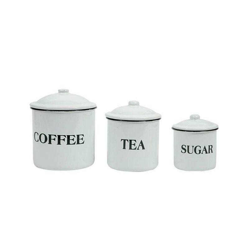 Storied Home Set of 3 'Coffee Tea Sugar' Metal Containers with Lid: Kitchen Canister Set for Coffee & Tea Storage