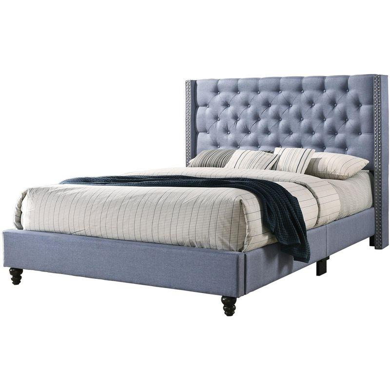 Passion Furniture Julie Blue Tufted Upholstered Low Profile Queen Panel Bed