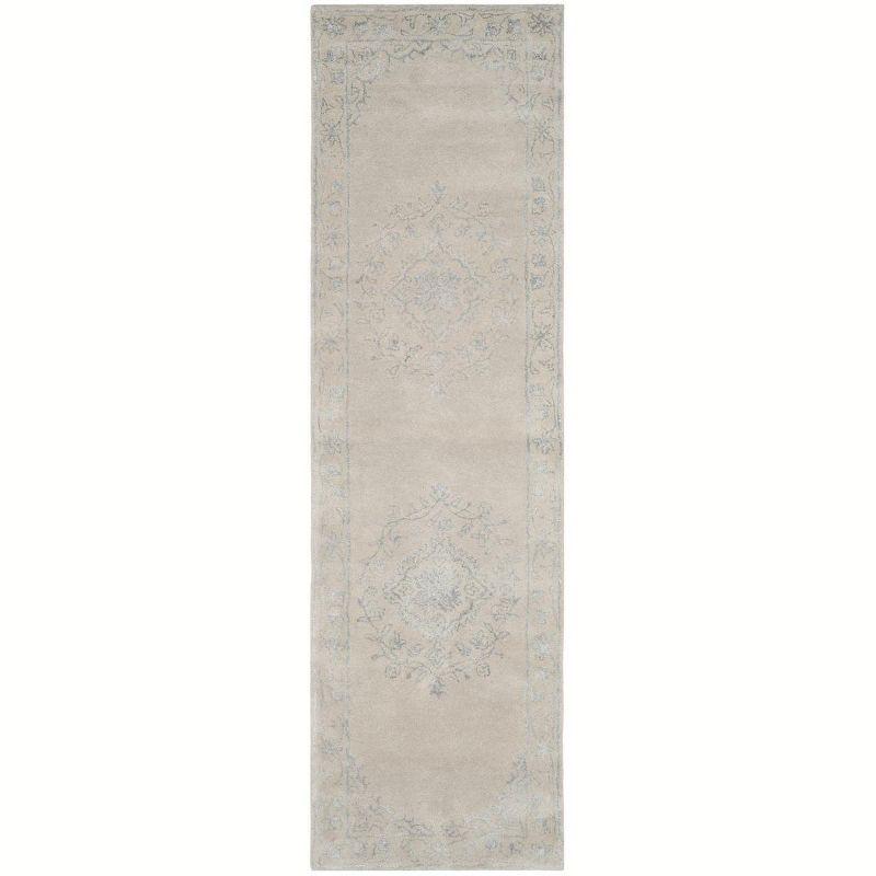 Light Grey Hand-Tufted Wool and Viscose Runner Rug