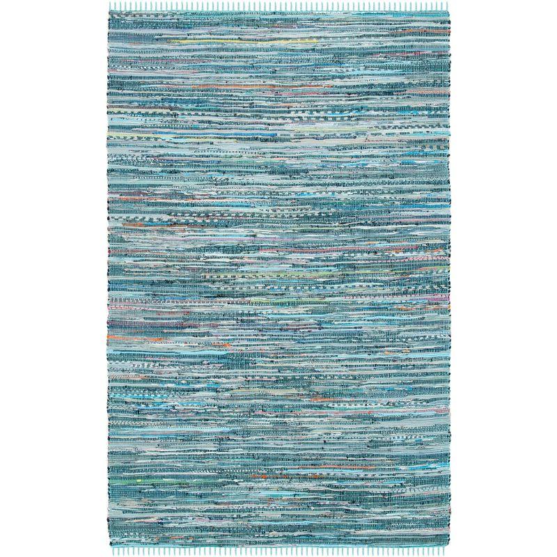 Rag Rug RAR127 Hand Woven Indoor Accent Rug - 4'x6' - Turquoise/Multi - Safavieh