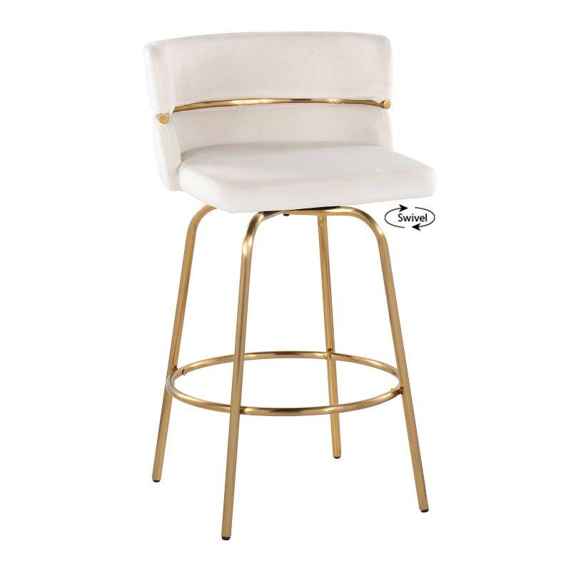Set of 2 Cinch-Claire Counter Height Barstools Gold/Cream - LumiSource: Velvet Upholstery, Swivel, Metal Legs