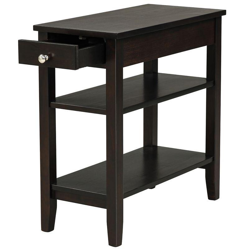 Costway 3-Tier Side End Table with Drawer Double Shelf Narrow Nightstand Espresso\Black