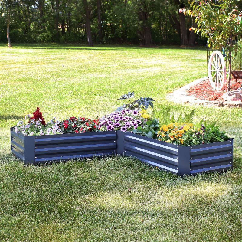 Sunnydaze Outdoor Galvanized Steel L-Shaped Raised Garden Bed for Plants, Vegetables, and Flowers - 59.5" - Dark Gray