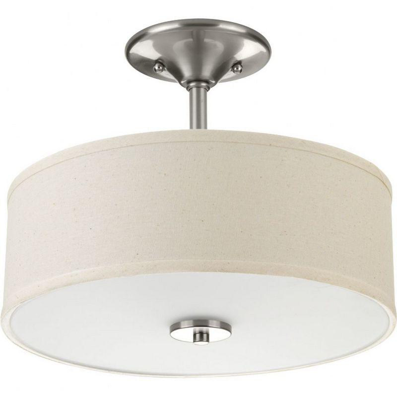 Progress Lighting, Inspire Collection, 2-Light Semi-Flush Mount, Brushed Nickel, Linen Shade