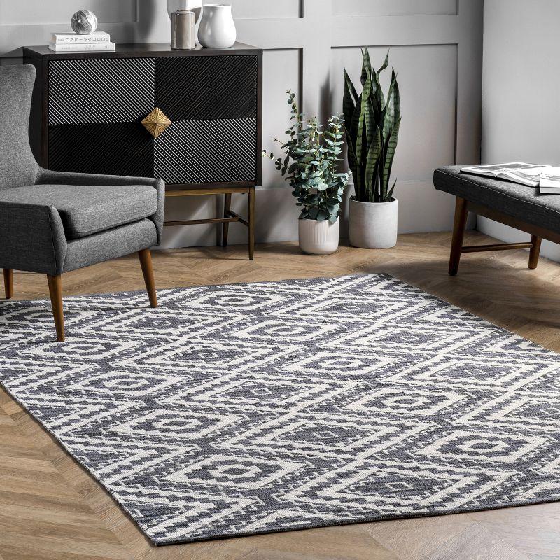 Reversible Geometric Trellis 9' x 12' Gray Cotton Area Rug