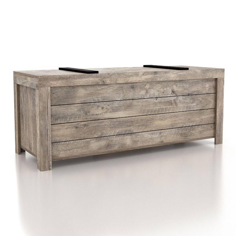 24/7 Shop At Home Mayhearn Farmhouse Storage Bench Weathered Oak: Slide Top, Wood Composite