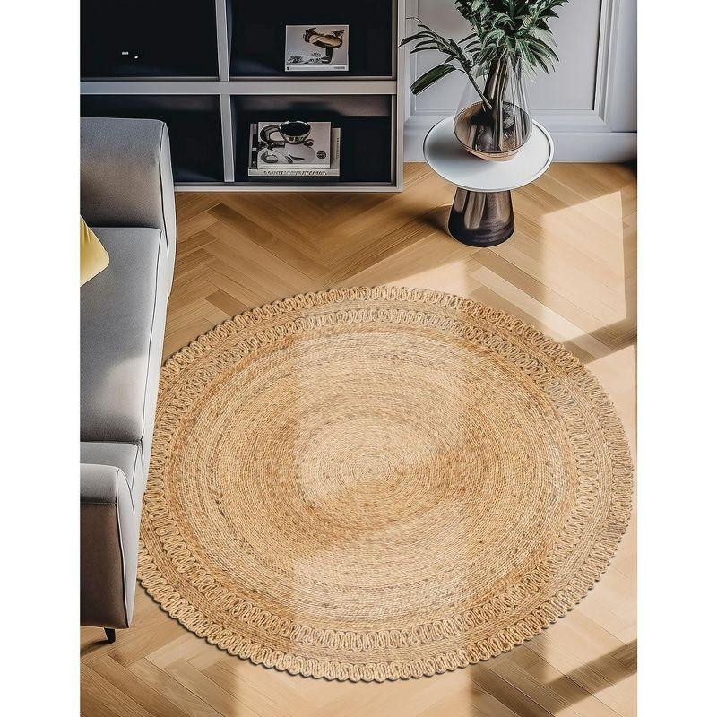 Unique Loom Braided Jute Floral Solid Indoor Braided Area Rug