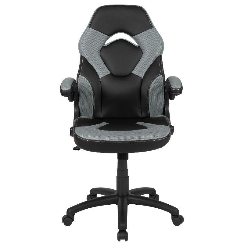 Gray and Black Ergonomic High-Back Gaming Chair with Flip-Up Arms