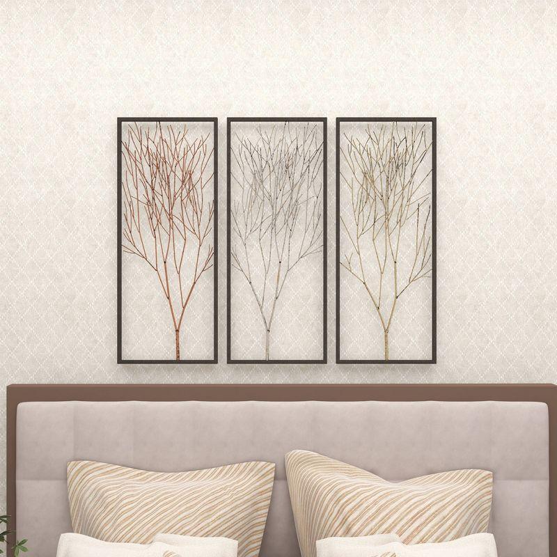 Metal Tree Branch Wall Decor with Black Frame Set of 3 Black - Olivia & May