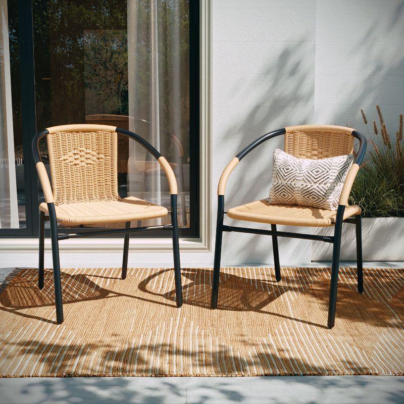 Flash Furniture Lila 2 Pack Rattan Indoor-Outdoor Restaurant Stack Chair