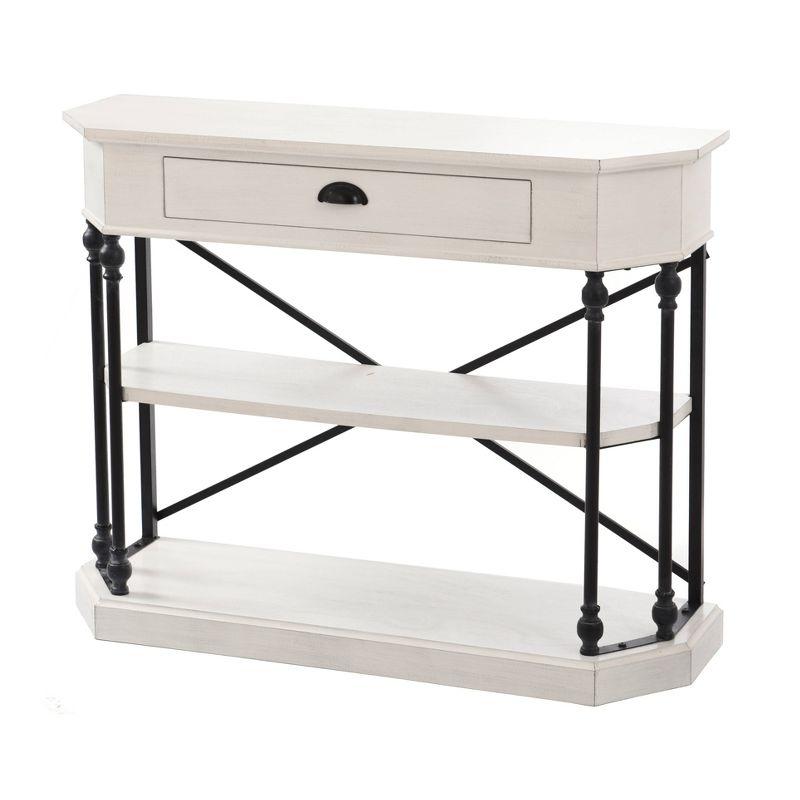 Clipped Corner Console Table with 2 Shelves and Center Drawer White - StyleCraft: Modern Hardwood Entryway Storage