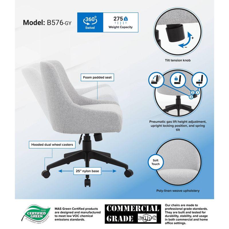 Boyle Desk Chair Gray: Boss Office Products, Molded Back, Pneumatic Lift, Nylon Base