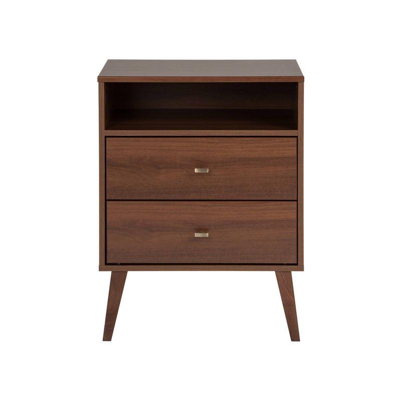 Prepac Milo Mid-Century Modern 2 Drawers Tall Nightstand with Shelf Cherry: Laminated, MDF, Metal Hardware