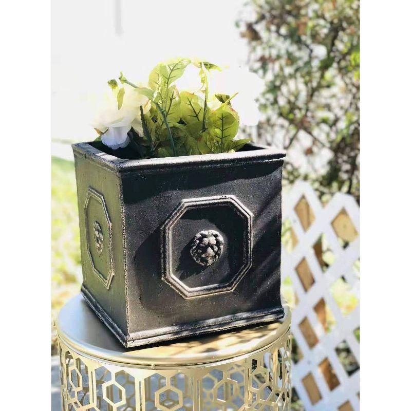 Rosemead Home & Garden, Inc. 13" Wide Kante Lightweight Classic Square English Style Lion Head Concrete Outdoor Planter Pot Oil Rubbed Bronze