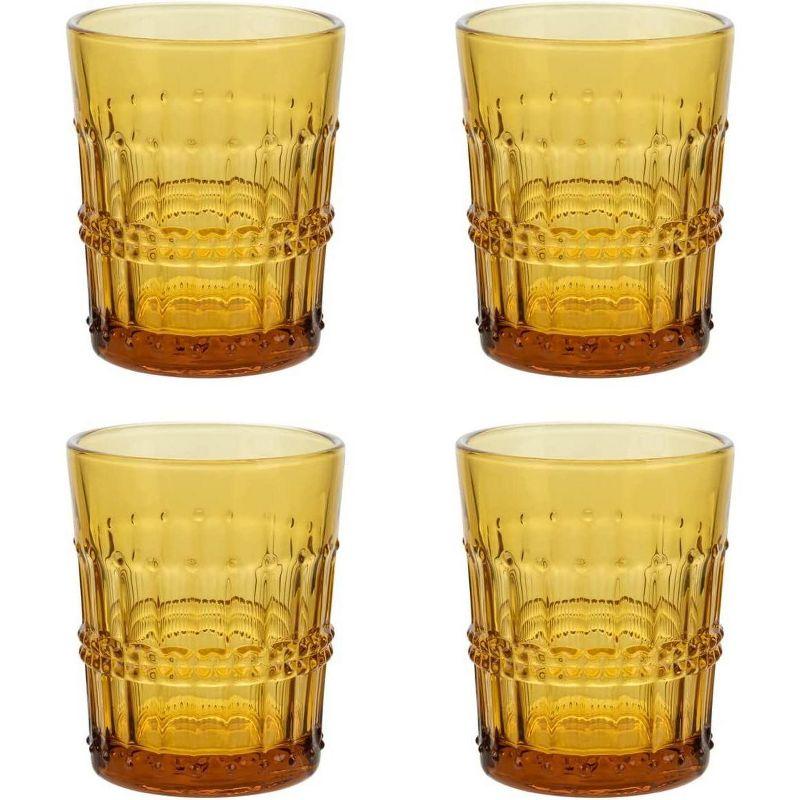 Amber Beaded Vintage Old Fashion Whiskey Glasses, Set of 4