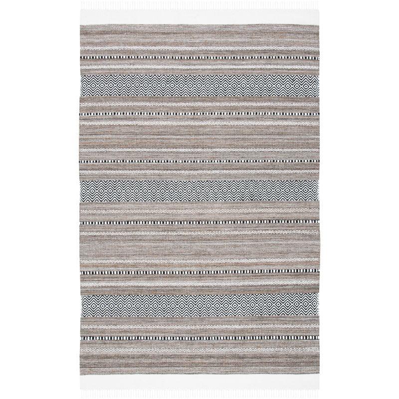 Striped Kilim STK101 Hand Woven Area Rug - Black/Ivory - 4'x6' - Safavieh.
