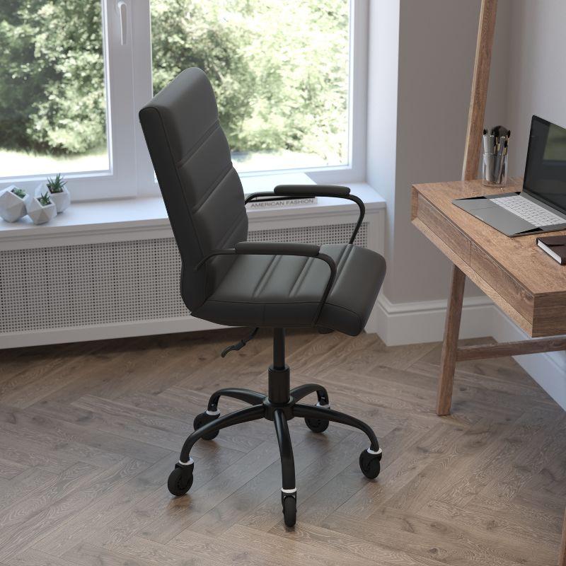 Black LeatherSoft Mid-Back Executive Swivel Office Chair with Fixed Arms