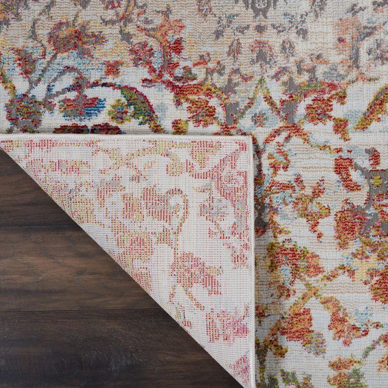 Ivory and Orange Floral Synthetic 8' x 10' Easy Care Area Rug