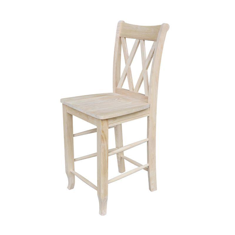 24" Double X Back Counter Height Barstool Unfinished - International Concepts: Solid Wood, Kitchen Island Seating