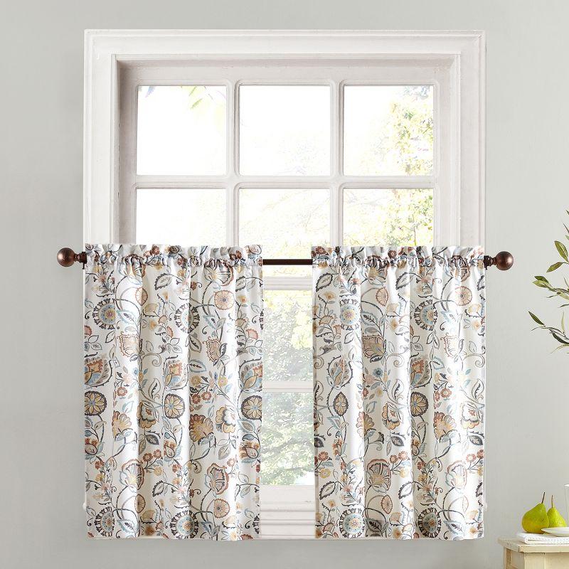 Signy Jacobean Pattern Light Filtering White Kitchen Curtain Tier Pair