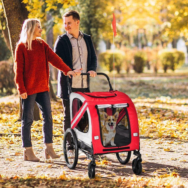 Red and Gray 2-in-1 Pet Bike Trailer and Stroller