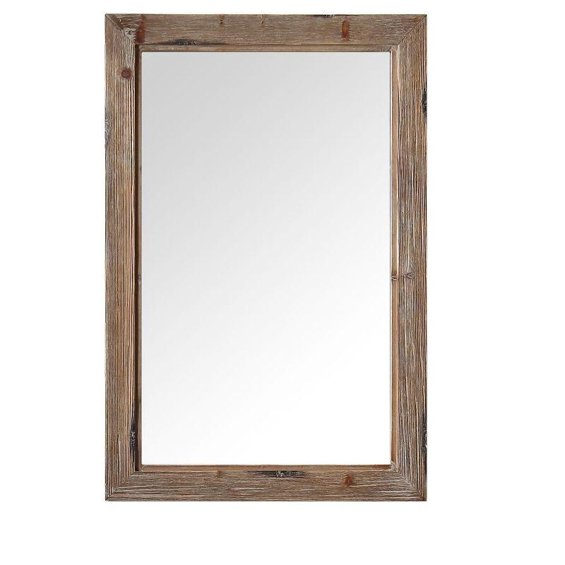 Brown Wood Rectangular Bathroom Vanity Mirror