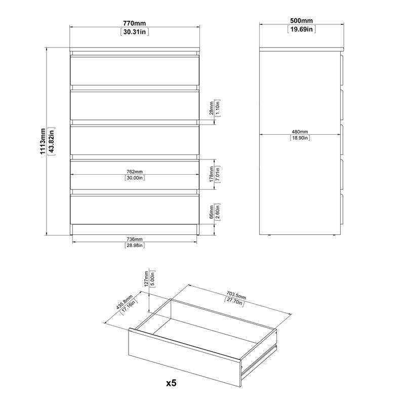 Wood Scottsdale 5 Drawer Chest in Truffle Gray-Tvilum