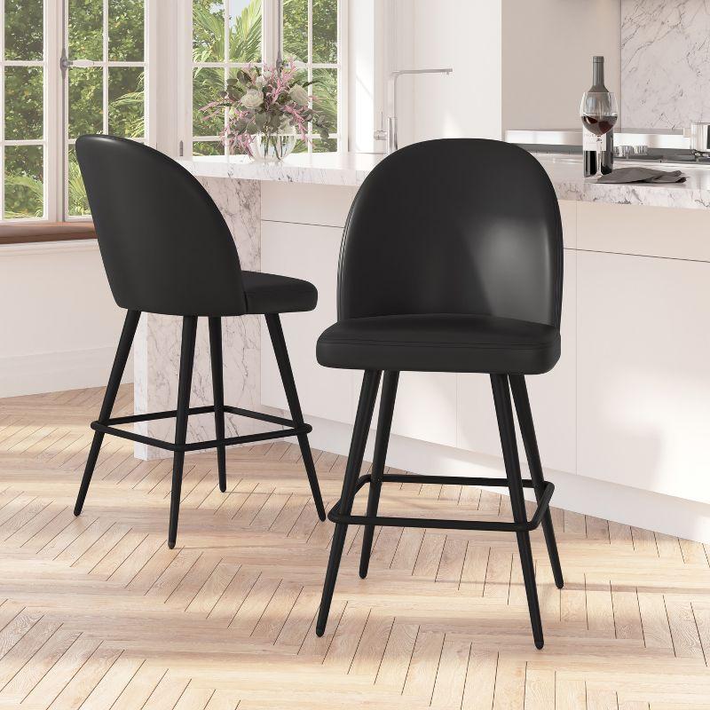 Merrick Lane Set of 2 Modern Armless Counter Stools with Contoured Backs, Steel Frames, and Integrated Footrests