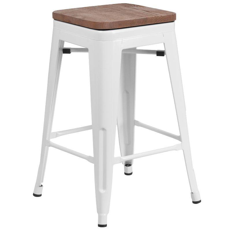 Margherite 30" High Backless Metal Barstool with Square Wood Seat